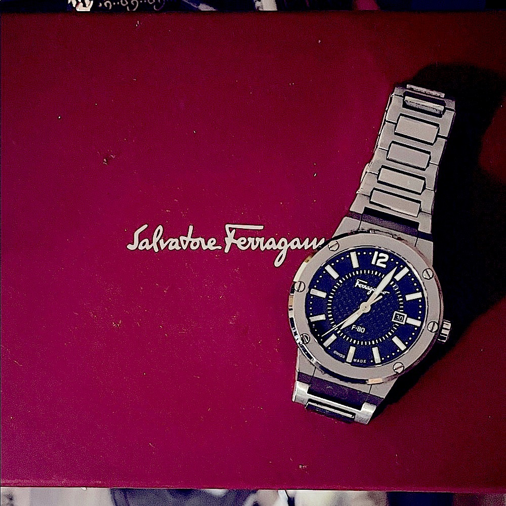 Salvatore Ferragamo NEW W/Box SUPER SLICK STAINLESS, Silver/Navy 42mm Watch